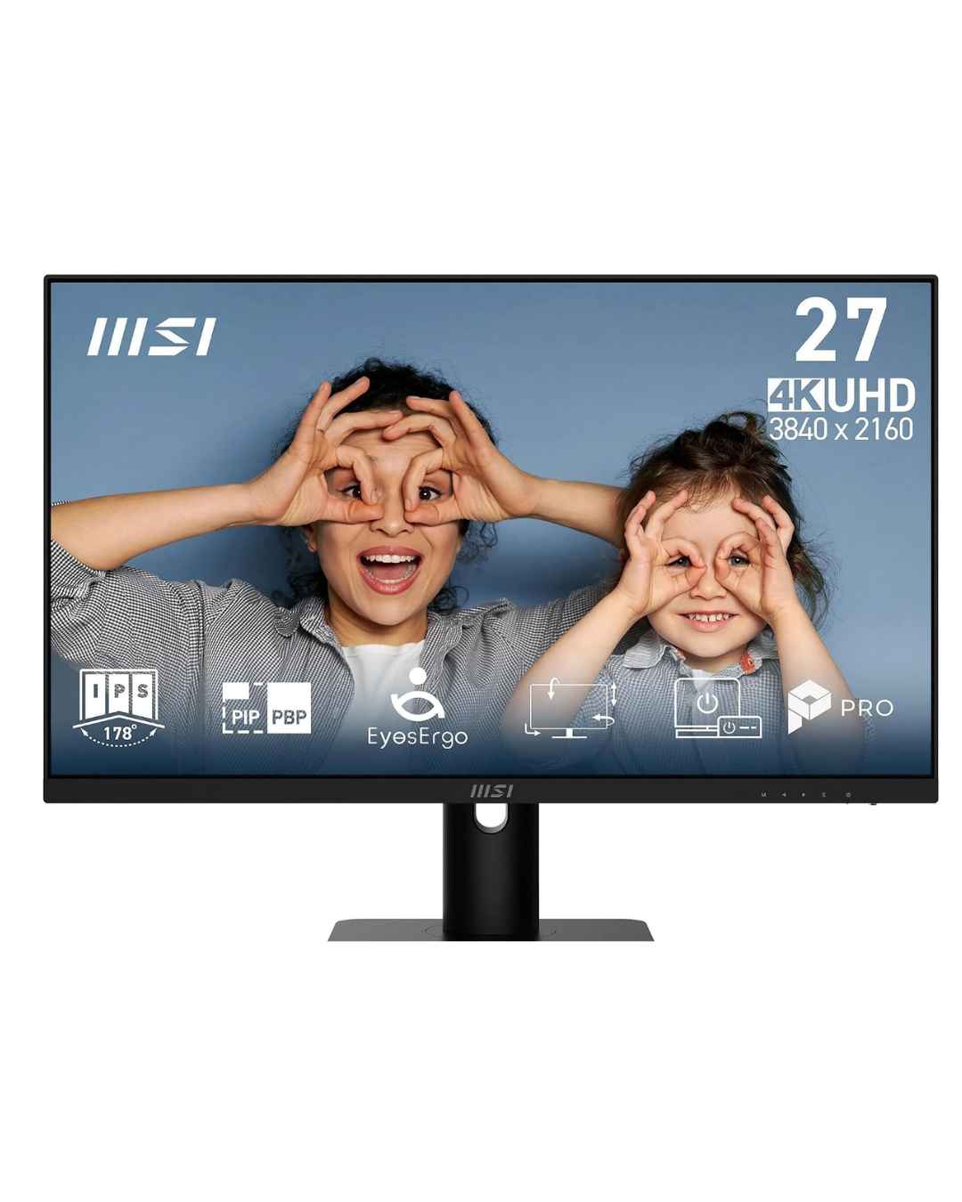 MSI PRO MP273UP E6 27-Inch 4K UHD Computer Monitor, 3840 x 2160 IPS, 60Hz, 4ms, HDR Ready, Eye Care, Built-in Speaker, PiP/PbP, HDMI 2.0b, DP 1.4a, Tilt/Height Adjustable, Vesa Mount, Black