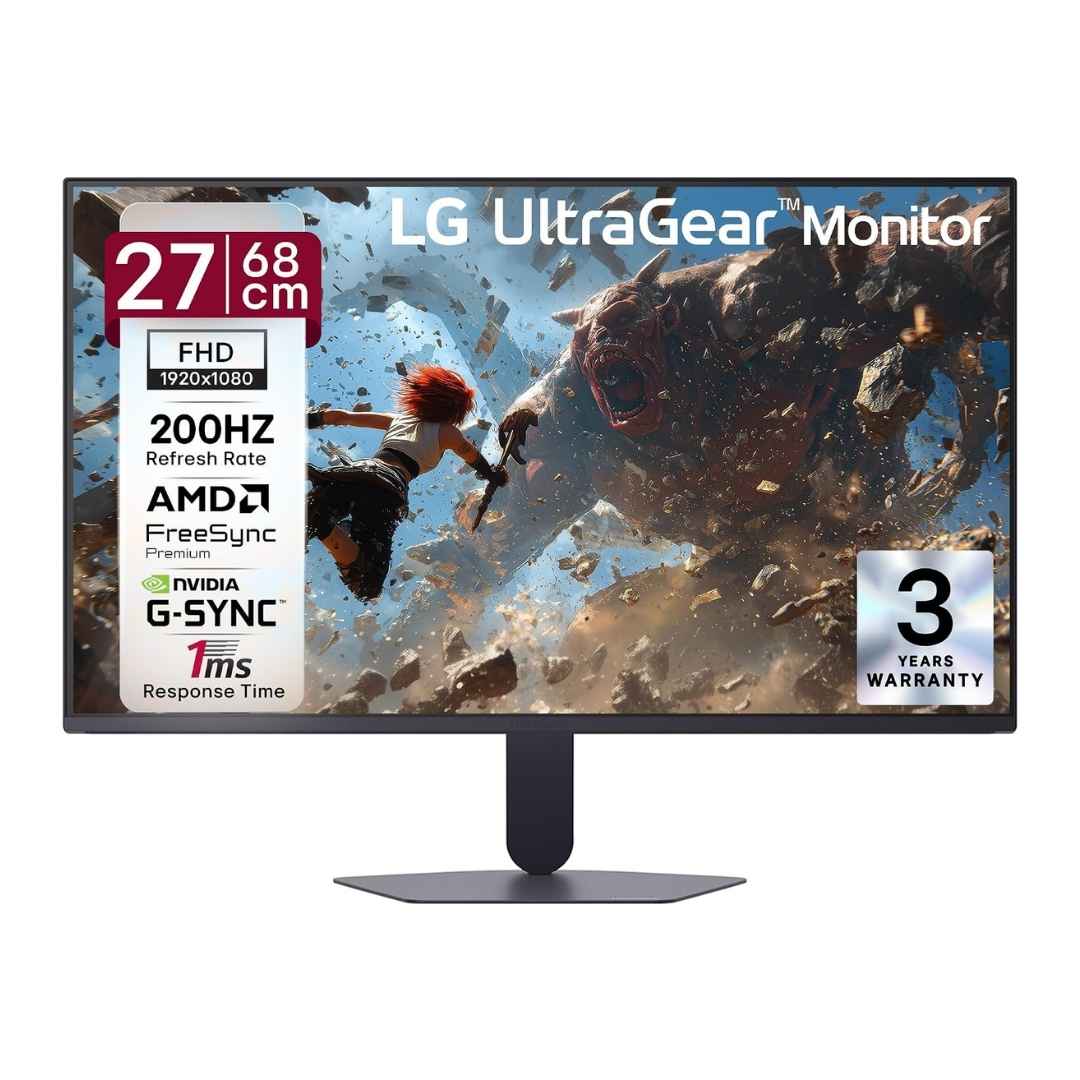 LG 27G523B 68 cm (27 Inch) Ultragear FHD(1920x1080) IPS Gaming Monitor, 1ms, 200Hz, HDR10, sRGB 99%(Typ.), NVIDIA G-SYNC Compatible, AMD FreeSync, Anti-Glare, HDMI, DP, HP Out, Tilt Adjustable, Black