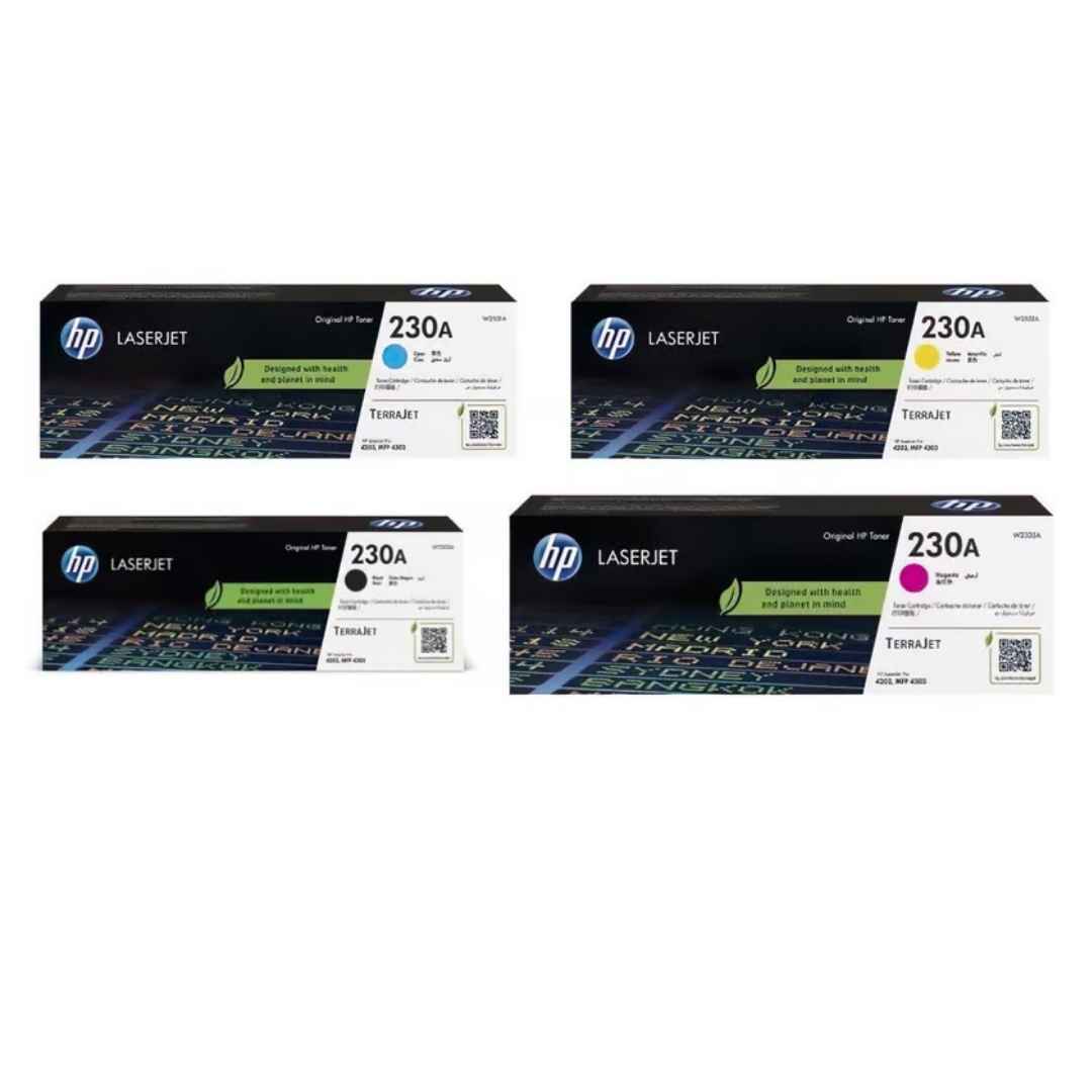HP 230A Original Toner Cartridges 4-Pack Combo (W2300A W2301A W2302A W2303A) CMYK Set for HP Color LaserJet Pro 4201, 4203, MFP 4301, 4303 Series Printers
